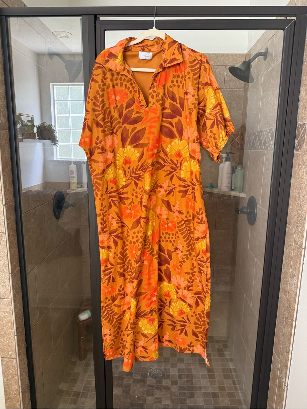 Adrienne Orange and Yellow Floral Collared Maxi Dress